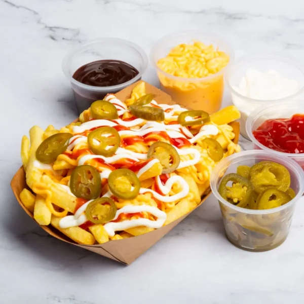 French fries with sources + Jalapenos